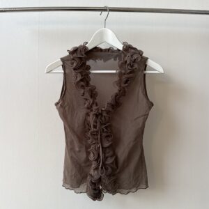 SHEER MESH RUFFLE BLOUSE